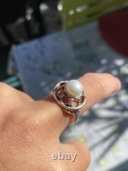 Énorme PERLE VÉRITABLE, ARGENT MASSIF, BELLE BAGUE ANCIENNE