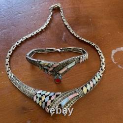 Ensemble Ancien Collier & Bracelet En Argent Originale Aux Couleurs Éclatantes