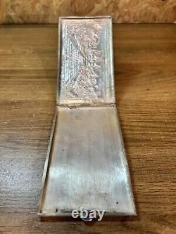 Etui cigarettes ancien, argent massif, Indochine, poinçons, décor temple, Asie