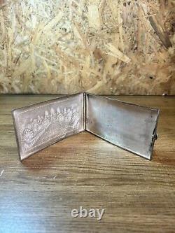 Etui cigarettes ancien, argent massif, Indochine, poinçons, décor temple, Asie