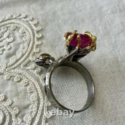 Exceptionnel Rubis, Tourmaline, Argent, Or, Unique Design Bague Ancienne