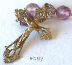 Grand Chapelet Ancien Argent Massif Et Grains En Verre De Couleur