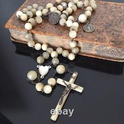 Grand Chapelet Ancien Nacre et Argent Massif XIXè French Solid Silver MOP Rosary