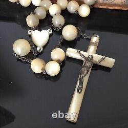 Grand Chapelet Ancien Nacre et Argent Massif XIXè French Solid Silver MOP Rosary