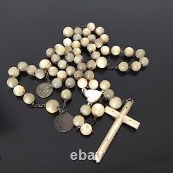 Grand Chapelet Ancien Nacre et Argent Massif XIXè French Solid Silver MOP Rosary