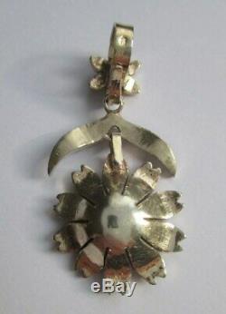 Grand pendentif ancien Napoléon III Fleur perles Argent massif silver charm