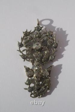 Grand pendentif ancien Saint Esprit pierres du Rhin argent massif Normandie XIXe