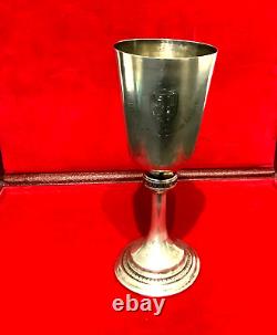 Grande Coupe ou Calice Ancien de style Empire avec un Blason en Argent Massif