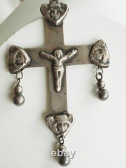 Grande Croix Regionale Ancienne Argent Massif Antique Large Cross Silver Pendant