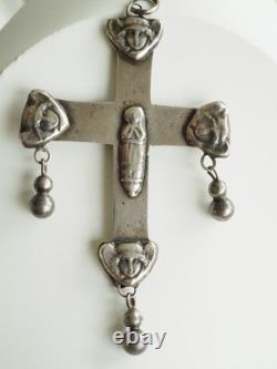 Grande Croix Regionale Ancienne Argent Massif Antique Large Cross Silver Pendant