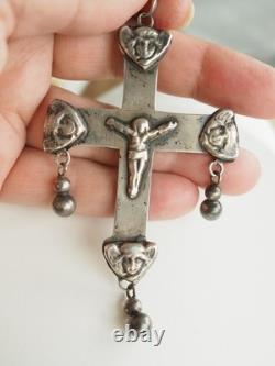 Grande Croix Regionale Ancienne Argent Massif Antique Large Cross Silver Pendant