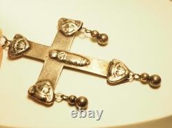 Grande Croix Regionale Ancienne Argent Massif Antique Large Cross Silver Pendant