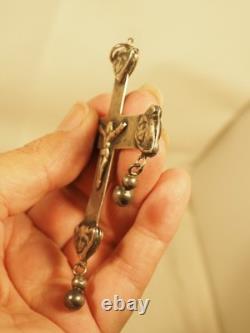 Grande Croix Regionale Ancienne Argent Massif Antique Large Cross Silver Pendant