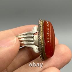 Grande belle bague ancienne romaine en argent massif et pierre d'agate