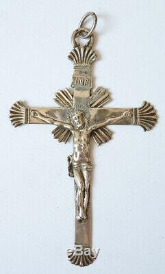 Grande croix pendentif ARGENT bijou ancien 19e siècle antic cross