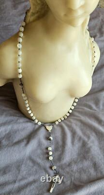 Gros chapelet ancien en argent massif & perles de nacre
