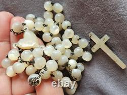 Gros chapelet ancien en argent massif & perles de nacre