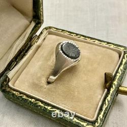 INTAILLE GRAVÉ CENTURION SUR HÉMATITE, ARGENT Massif, BELLE BAGUE ANCIENNE