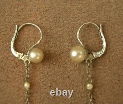 LONGUES BOUCLES PENDANTS D'OREILLES ANCIENNES DORMEUSES en ARGENT & PERLES