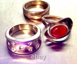 LOT 3 Bagues Anciennes Argent Massif-Jonc Anneau-Bijoux Anciens Pierre Naturelle