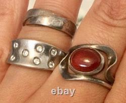 LOT 3 Bagues Anciennes Argent Massif-Jonc Anneau-Bijoux Anciens Pierre Naturelle