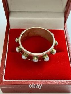 Large Ancienne Bague Bandeau Mobile, Véritable Perle, Argent, Vermeil