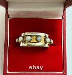Large Ancienne Bague Bandeau Mobile, Véritable Perle, Argent, Vermeil