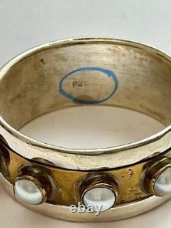 Large Ancienne Bague Bandeau Mobile, Véritable Perle, Argent, Vermeil