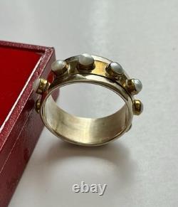 Large Ancienne Bague Bandeau Mobile, Véritable Perle, Argent, Vermeil