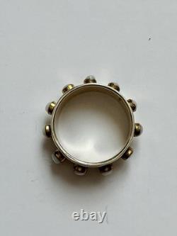 Large Ancienne Bague Bandeau Mobile, Véritable Perle, Argent, Vermeil