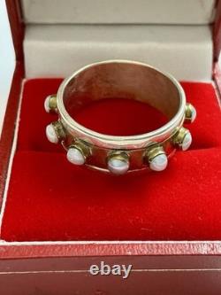 Large Ancienne Bague Bandeau Mobile, Véritable Perle, Argent, Vermeil