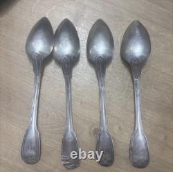 Lot de 4 cuillères anciennes en ARGENT MASSIF poinçon Minerve style filet
