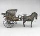 Magnfique Ancien Chariot Et Cheval Miniature En Argent Massif Filigrané