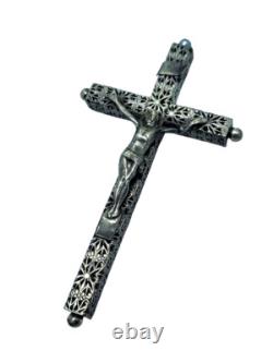 Magnifique Crucifix Ancien Argent Massif Début XXe siècle