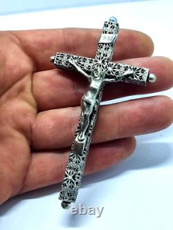 Magnifique Crucifix Ancien Argent Massif Début XXe siècle