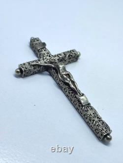 Magnifique Crucifix Ancien Argent Massif Début XXe siècle