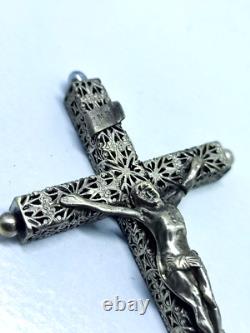 Magnifique Crucifix Ancien Argent Massif Début XXe siècle