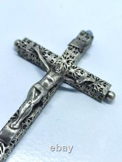 Magnifique Crucifix Ancien Argent Massif Début XXe siècle