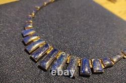 Magnifique collier ancien Art Déco Argent Massif et Lapis-lazuli en coffret 950