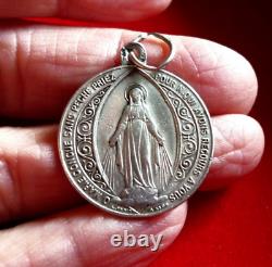 Médaille Miraculeuse Argent Massif Bijou ancien Pendentif Chaine Collier Vintage