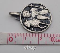 Médaille Pendentif Ancien Argent Massif- Saint Jean Baptiste Et L'Agneau #F2