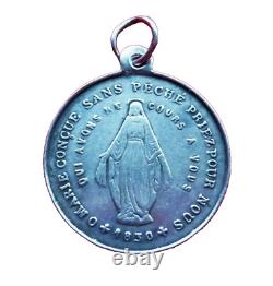 Medaille religieuse ancienne Miraculeuse VACHETTE Argent Massif Pendentif Vintag