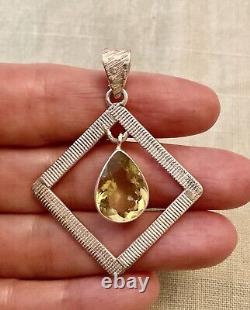 Modernist Design Grosse Citrine, Argent Massif, Ancien Pendentif, Créateur