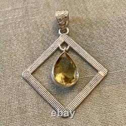 Modernist Design Grosse Citrine, Argent Massif, Ancien Pendentif, Créateur