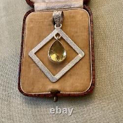 Modernist Design Grosse Citrine, Argent Massif, Ancien Pendentif, Créateur