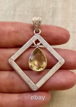 Modernist Design Grosse Citrine, Argent Massif, Ancien Pendentif, Créateur