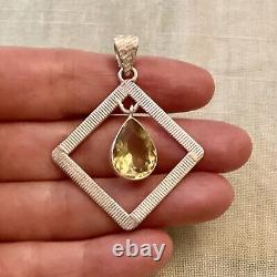 Modernist Design Grosse Citrine, Argent Massif, Ancien Pendentif, Créateur