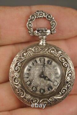 Montre Gousset Ancien Argent Massif Emaille Antique Enameled Solid Silver Watch