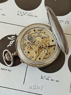 Montre ancienne Gousset chronographe l'abeille boîte argent silver pocket watch