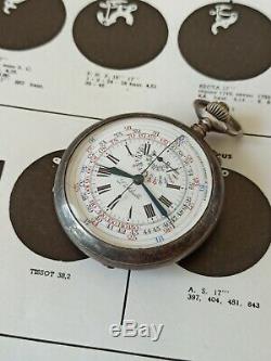 Montre ancienne Gousset chronographe l'abeille boîte argent silver pocket watch